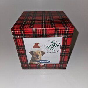 Old Navy Photo Cube Gift Box Trinket Storage Red Green Plaid Christmas